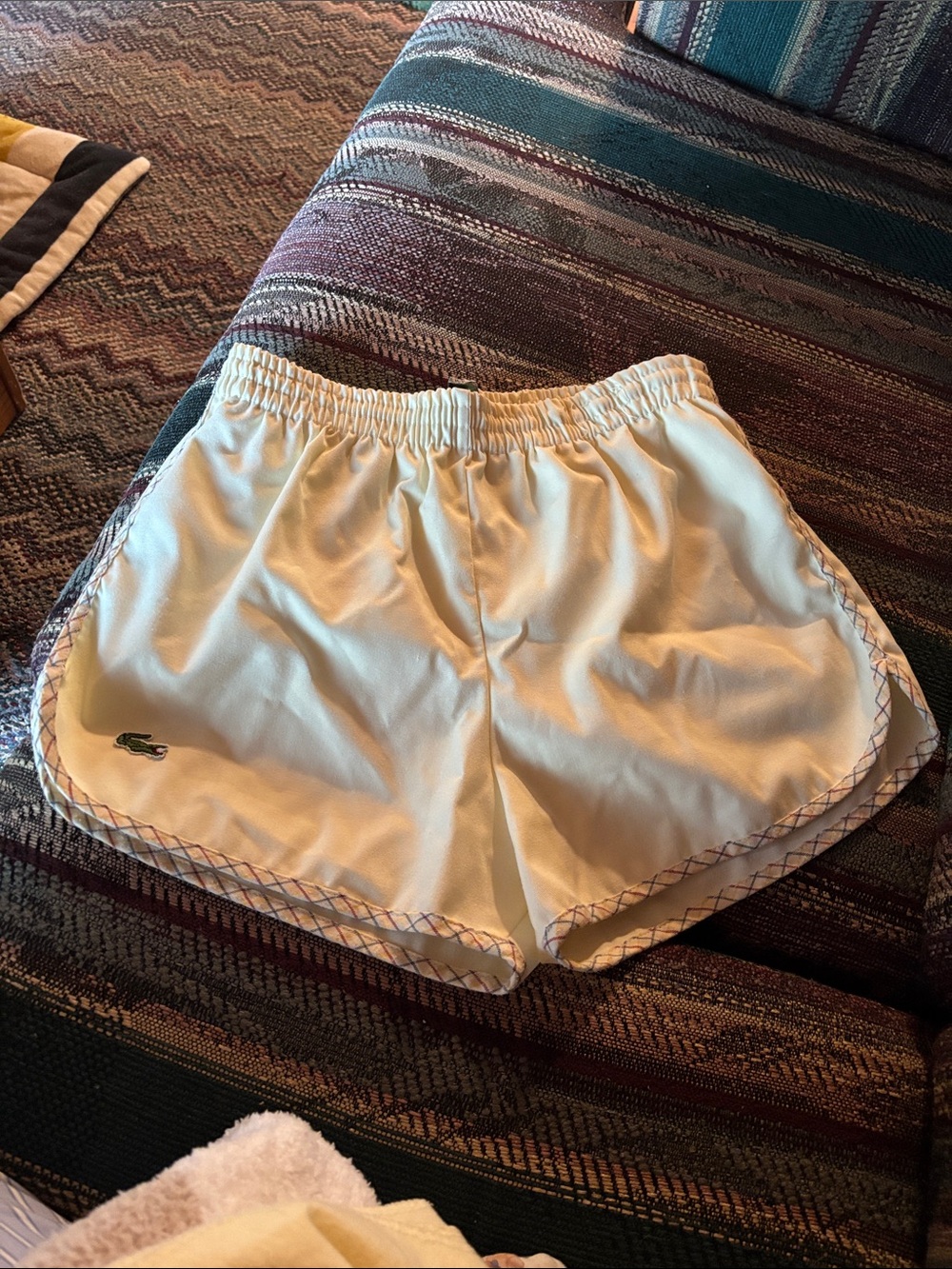 Vintage Lacoste White swim trunks with Multicolor Trim